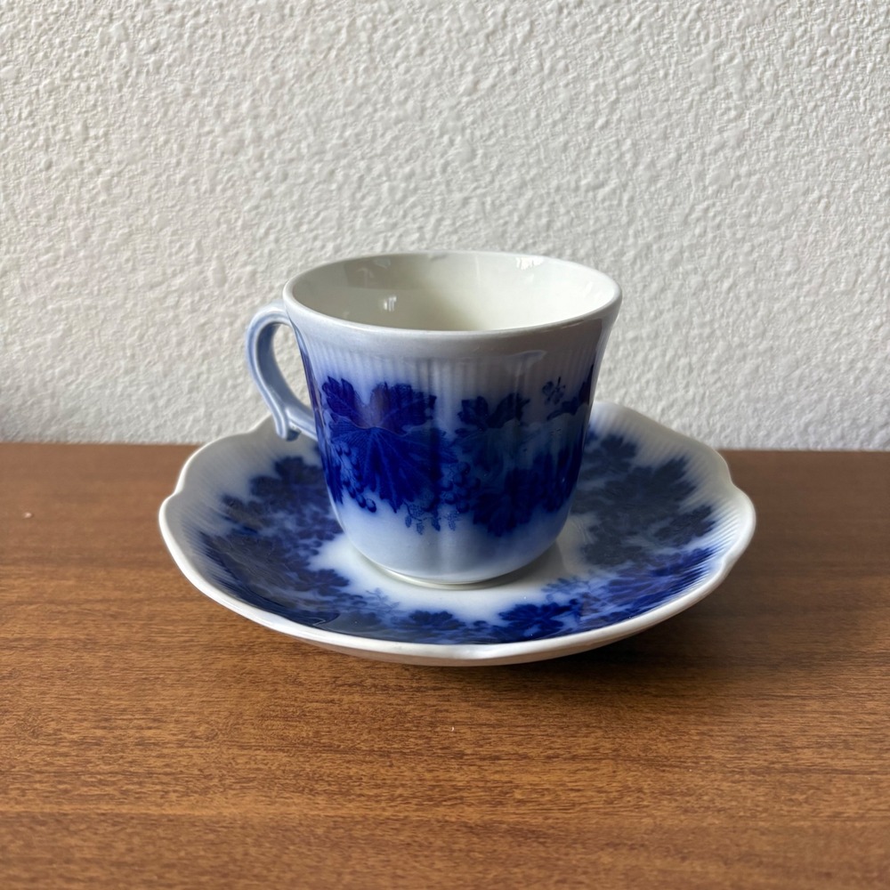 Gefle Vinranka Flow Blue Demitasse Coffee Cup Saucer Percy Sweden Ironstone VTG